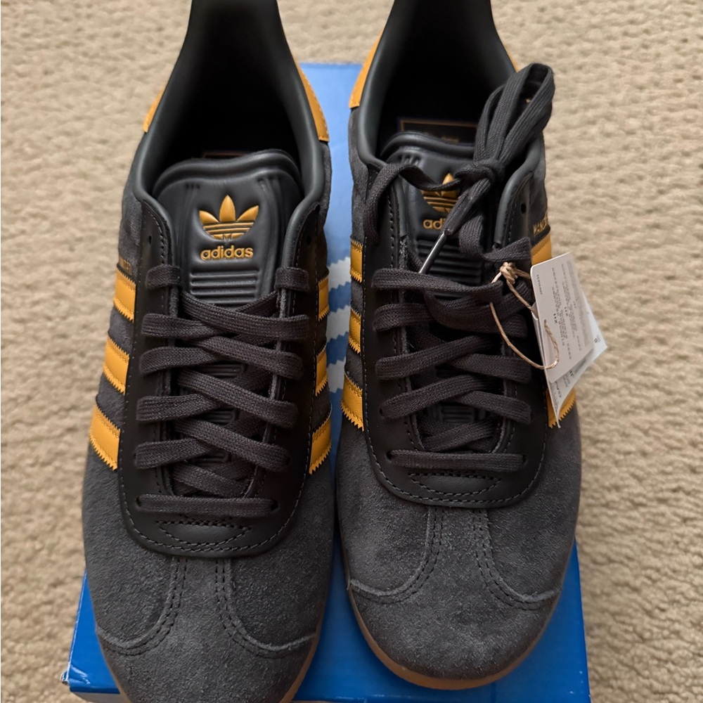 adidas Men’s Gazelle-Inspired Sneakers — Black with Yellow Stripes